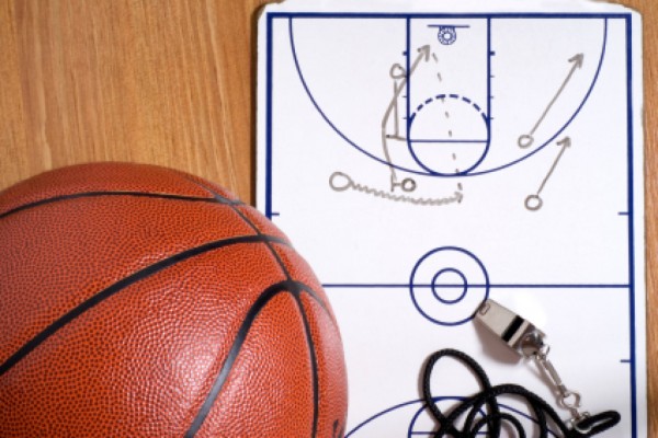 Basketball, Whistle and Clipboard with Alley-oop Play